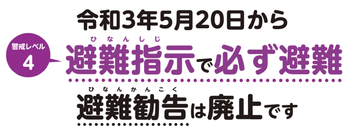 警戒レベル4で全員避難。避難勧告は廃止です。