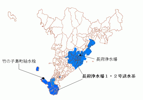 長府浄水場1・2号配水系の図