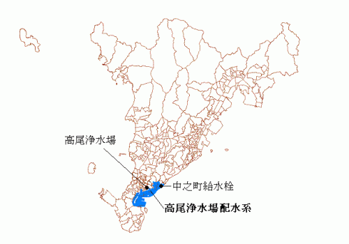 高尾浄水場配水系の図