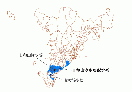 日和山浄水場配水系の図